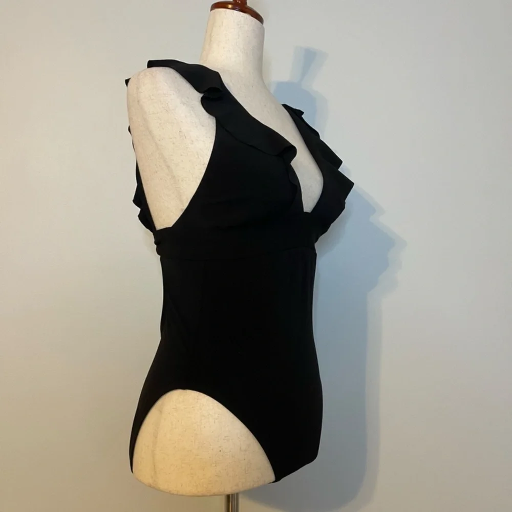 Robine Piccone Lina Ruffle V- Neck One-Piece Swimsuit - Size 10 - Picture 10 of 12